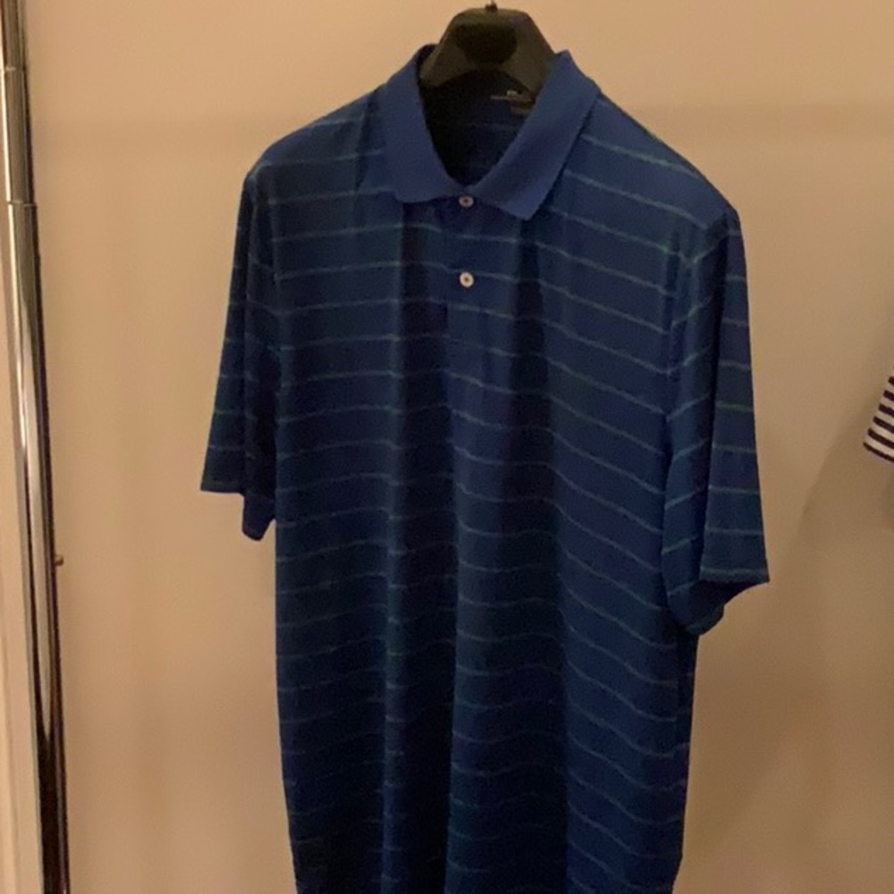 Men’s Ralph Lauren RLX Golf Polo Shirt -  Navy and Green Classic Stripes